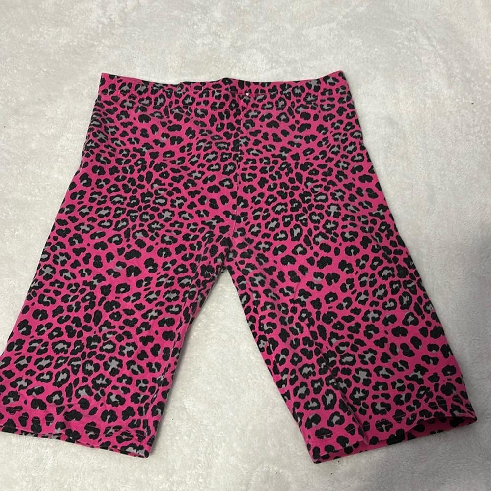 Pink Leopard print biker shorts.